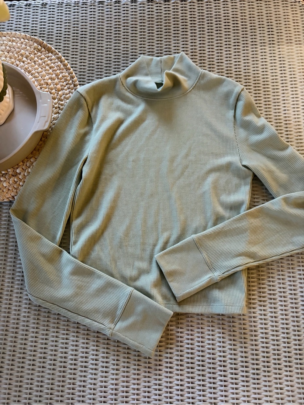 American Eagle Outfitters Ribbed Sage Green Turtleneck Top